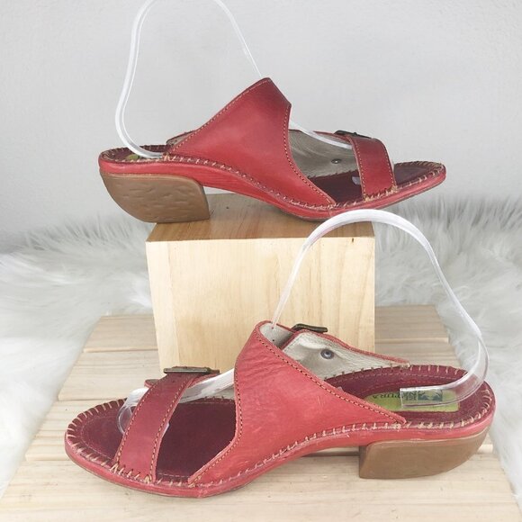El Naturalista Red Leather Buckle Embellished Heel Sandals Size 41 EU Size 8 US - Picture 5 of 5